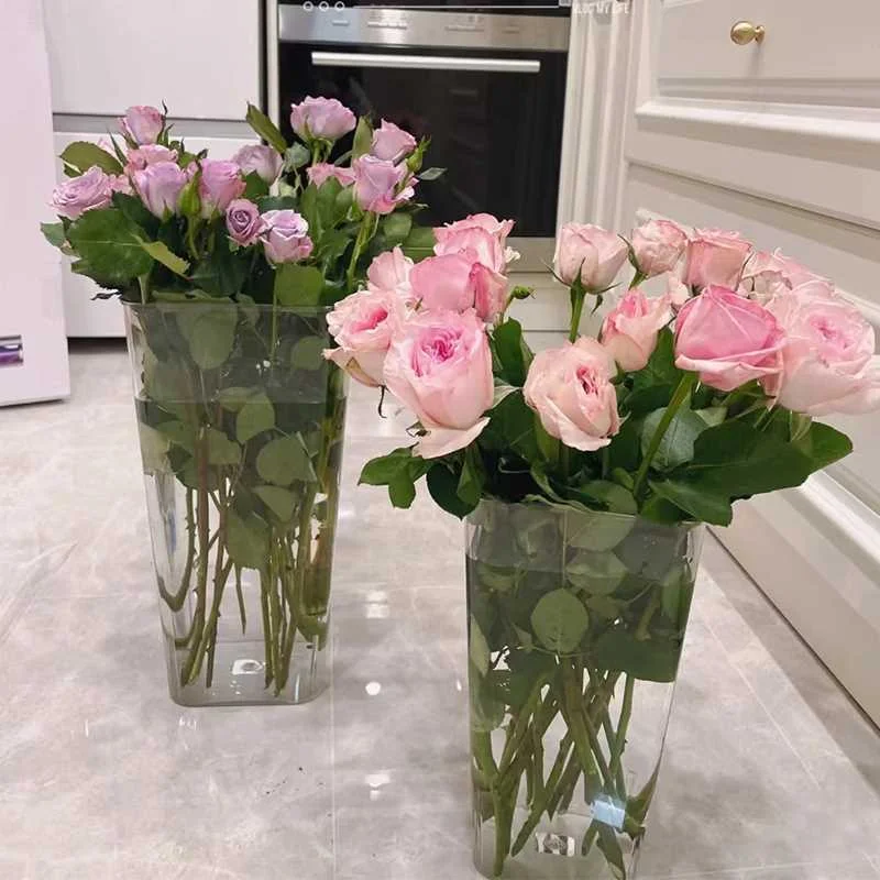 Florist Flower arrangement Material Transparent acrylic flower bucket Square flower decoration vase Drop resistant