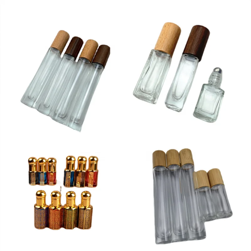 3/5/6/10/12ml Glass Perfume Essential Oil Clear Roller Bottle Roll on Bottle with Wooden Lid