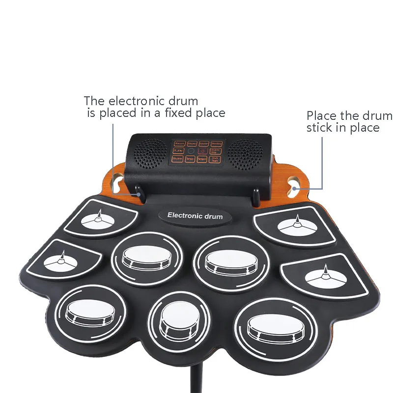 9-Pad Real-effect Rechargeable Portable Electronic Drum Pad Roll up Practice Electric Drum Set