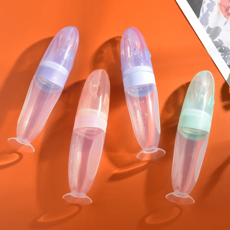 Rice paste spoon head milking bottle 90ml silicone milk bottle spoon toddler baby food dispensing spoon