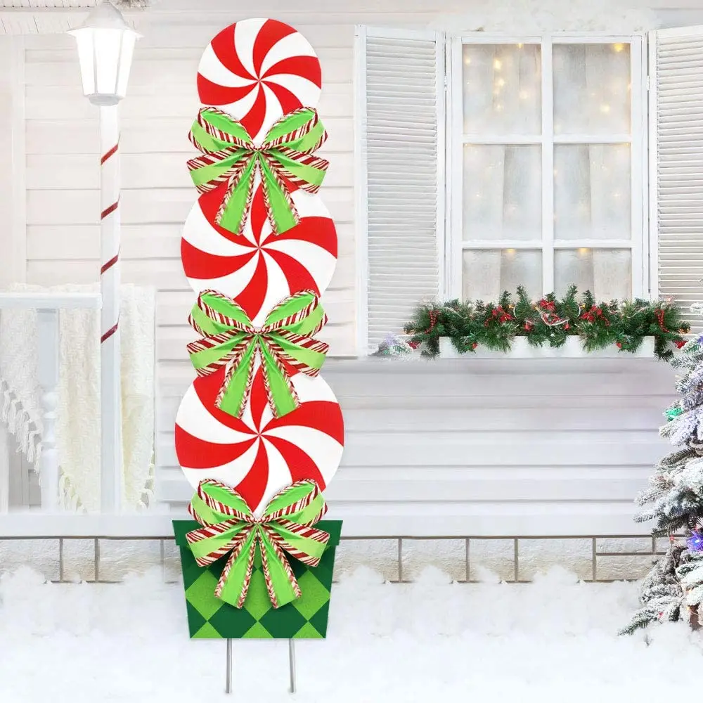Christmas Decorations Outdoor  44In Peppermint Xmas Yard Stakes Giant Holiday Decor Signs for Home Lawn Pathway Walkway Candy
