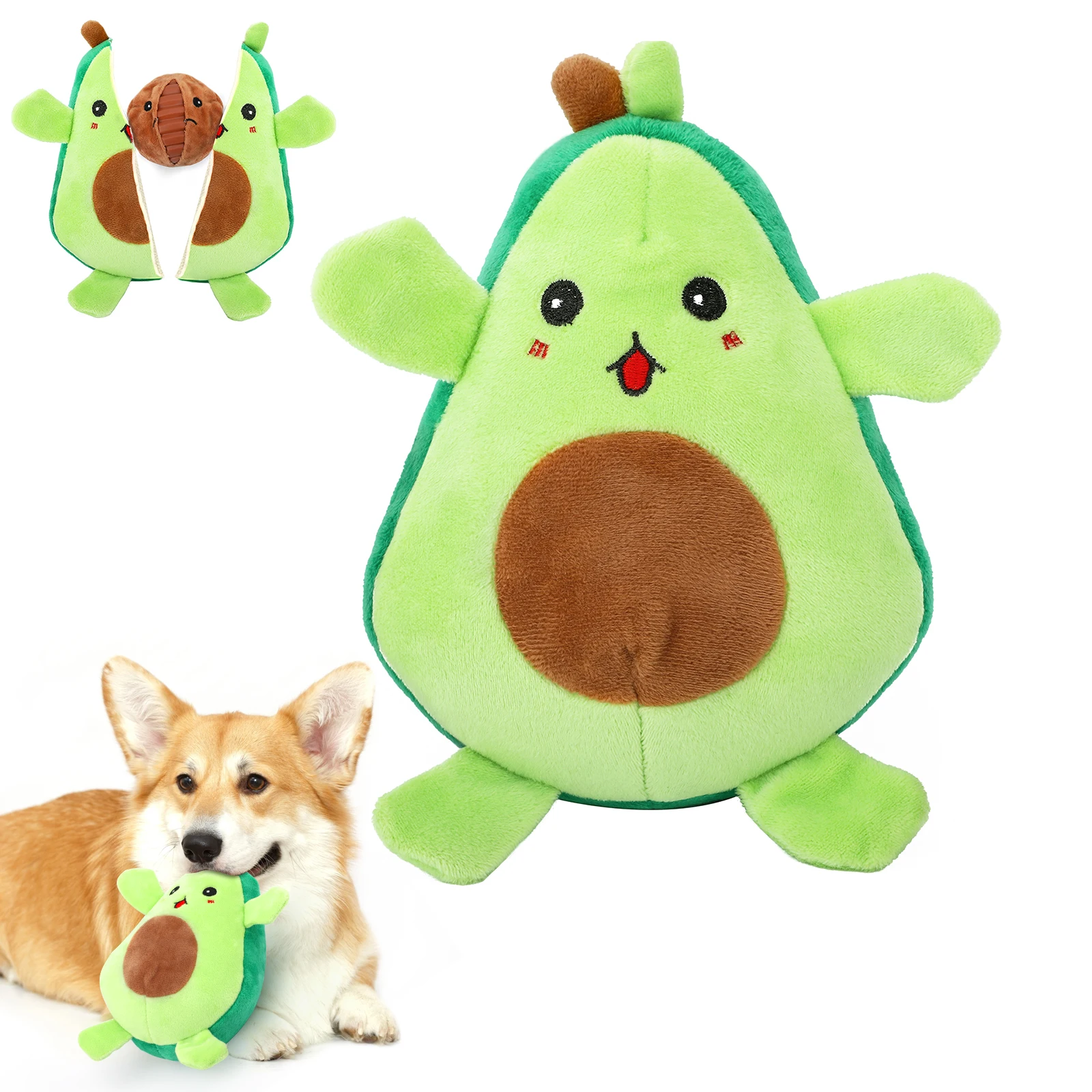 Pawaboo 2 в 1 Интерактивные мягкие жевательные игрушки с милым улыбающимся и плачущимся узором авокадо для средних, маленьких щенков