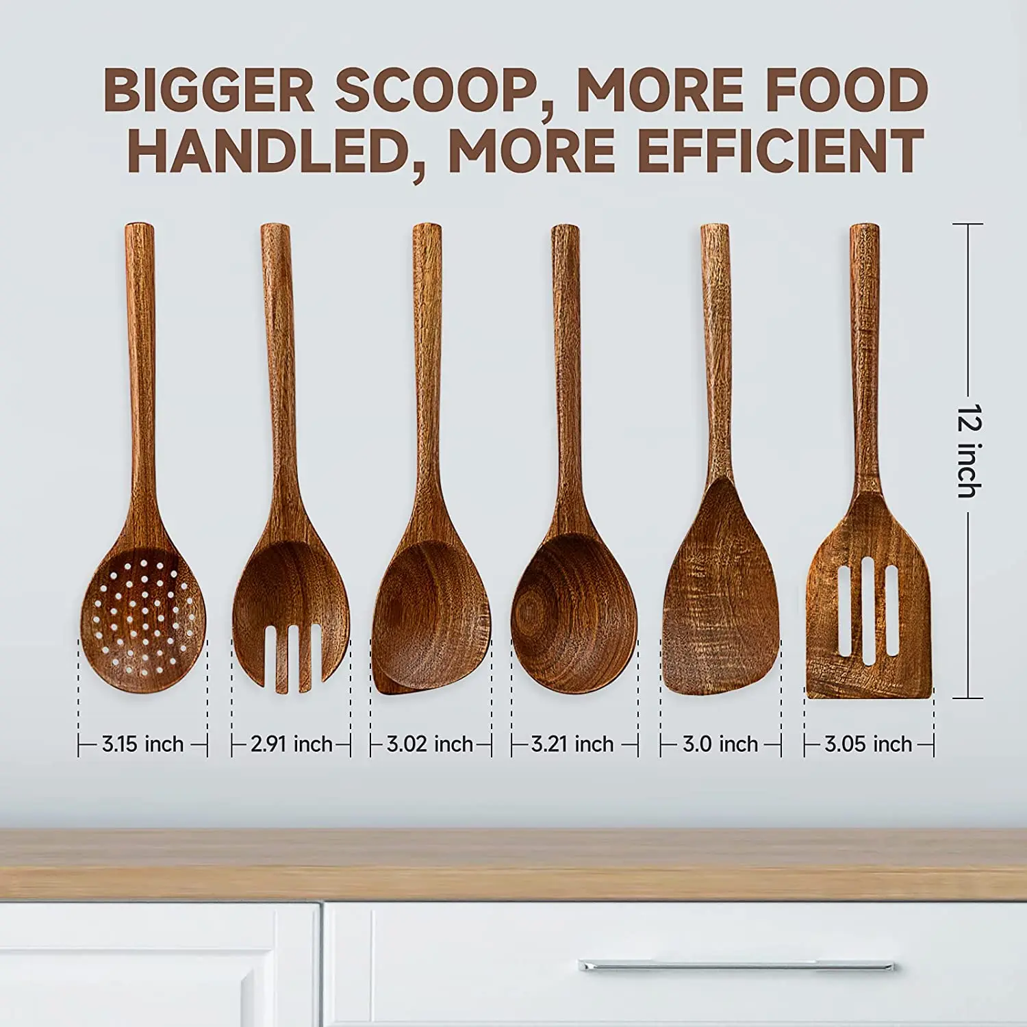 Hot Sale Wooden Spoons Utensils for Cooking Serving 6-Piece 12 Inch Round Handle Acacia Wood Non Stick Set