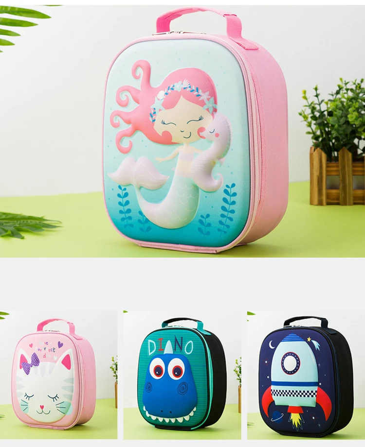 2024 Custom Logo Cartoon 3D Design Kids Lunch Bag Reusable Tiffin Thermal Insulated Bento Lunch School Bag For Children