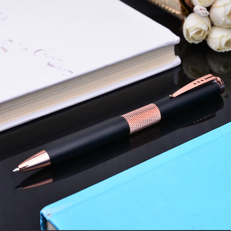 Promotional Three Hole Pen Clip Design Luxury Rose Gold Metal Ballpoint Twist Pen For Wedding Gifts Custom Logo Black Rose Gold