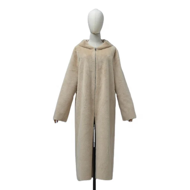 Wholesale Winter Street Wear Double Face Faux Mink Fur Reversible X-Long Over Length Slit Bottom Hooded Women Coats