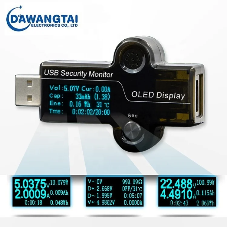 OLED USB Safety Monitor Tester Charger Ammeter Voltmeter Battery Mobile Power Supply Capacity Detection