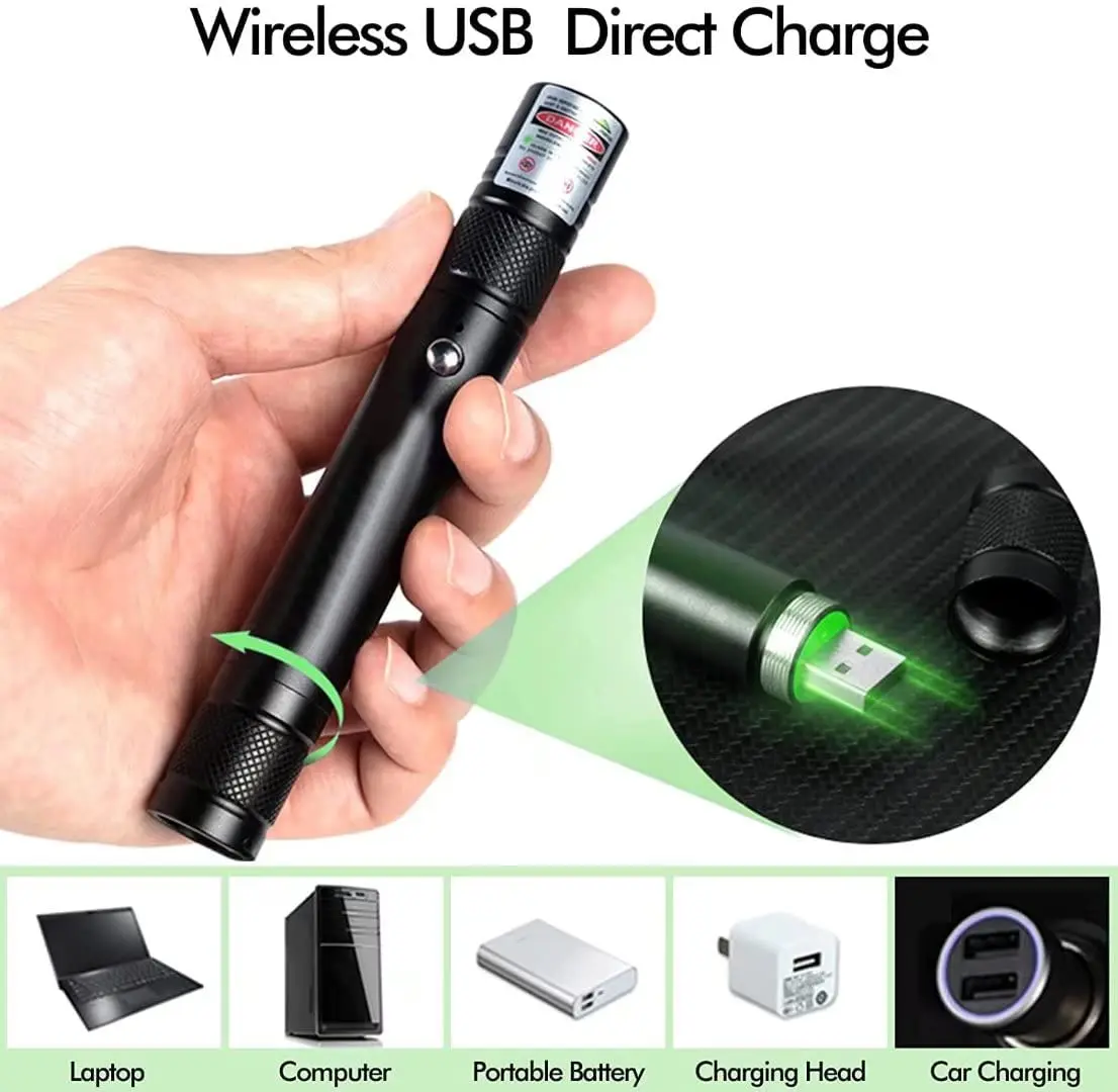 high power USB Rechargeable 303 Stars Green 532nm Laser Pointer Pen Laser Torch