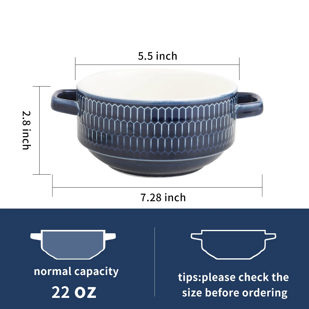 Factory Price Custom Color Ceramic Soup Bowls Set With Two Handles 32oz Cereal Bowls Set