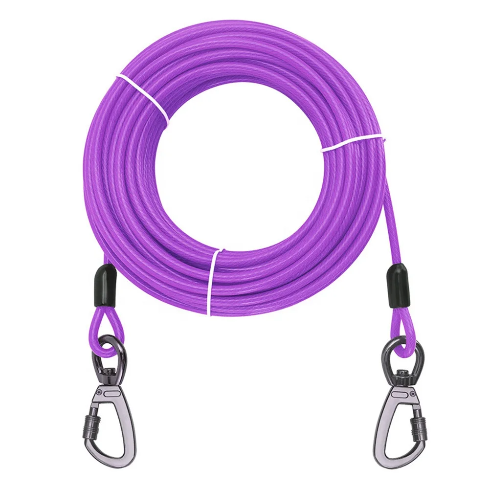 Dog Tie Out Cable Dog Lead, Double Heads Steel Wire Dog Leash with Spring,  Heavy Duty Wire Pet Traction Rope