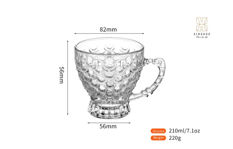 Hot Sale Glass Mug Custom Logo 210ML 7OZ Fishscale Classic Transparent Beverage Clear Coffee Glass Mug