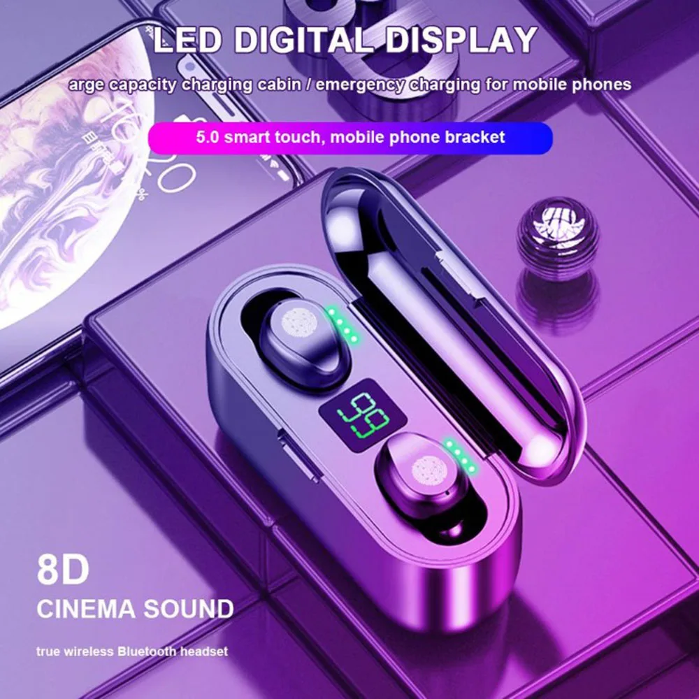 Mini headphones F9 TWS 5.0 Wireless Earbuds Earphone With 2000mAh Charging Sports Gaming Headset With LED Display headphone