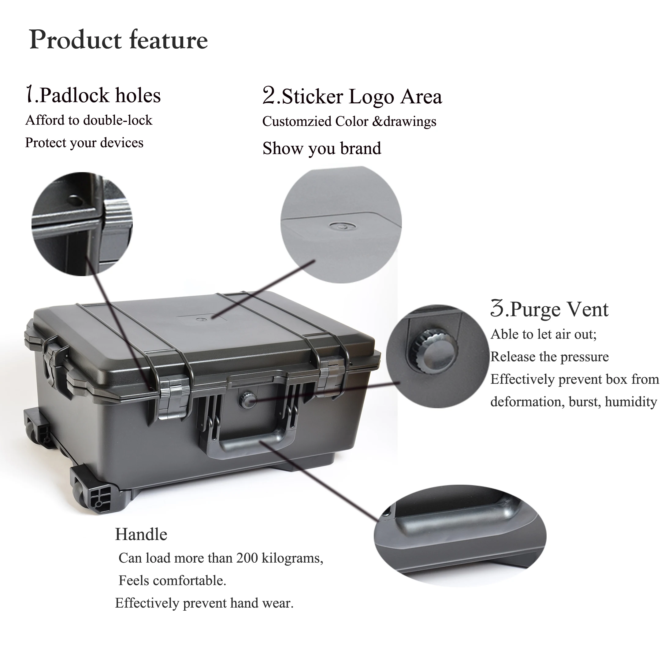 Foam Insert Tool Suitcase Plastic Injection Protective Toolbox Heavy Duty Hard Plastic Trolley Flight Case