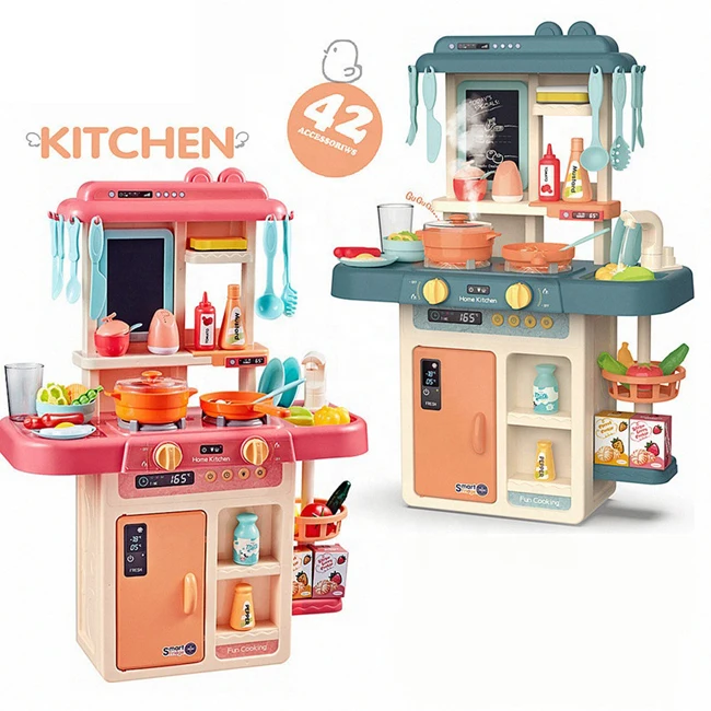 Electric 63cm kids kitchen table pretend play toys light spray water function funny cooking toys kitchen set for kids