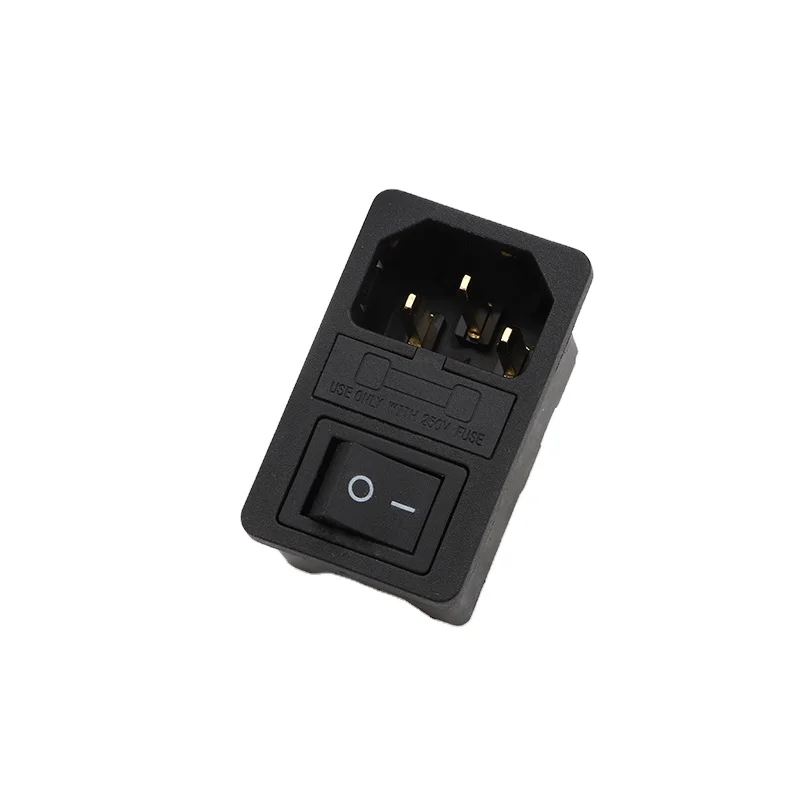 3-in-1 type socket red copper gold plated embedded ac power socket with rocker switch and fuse holder