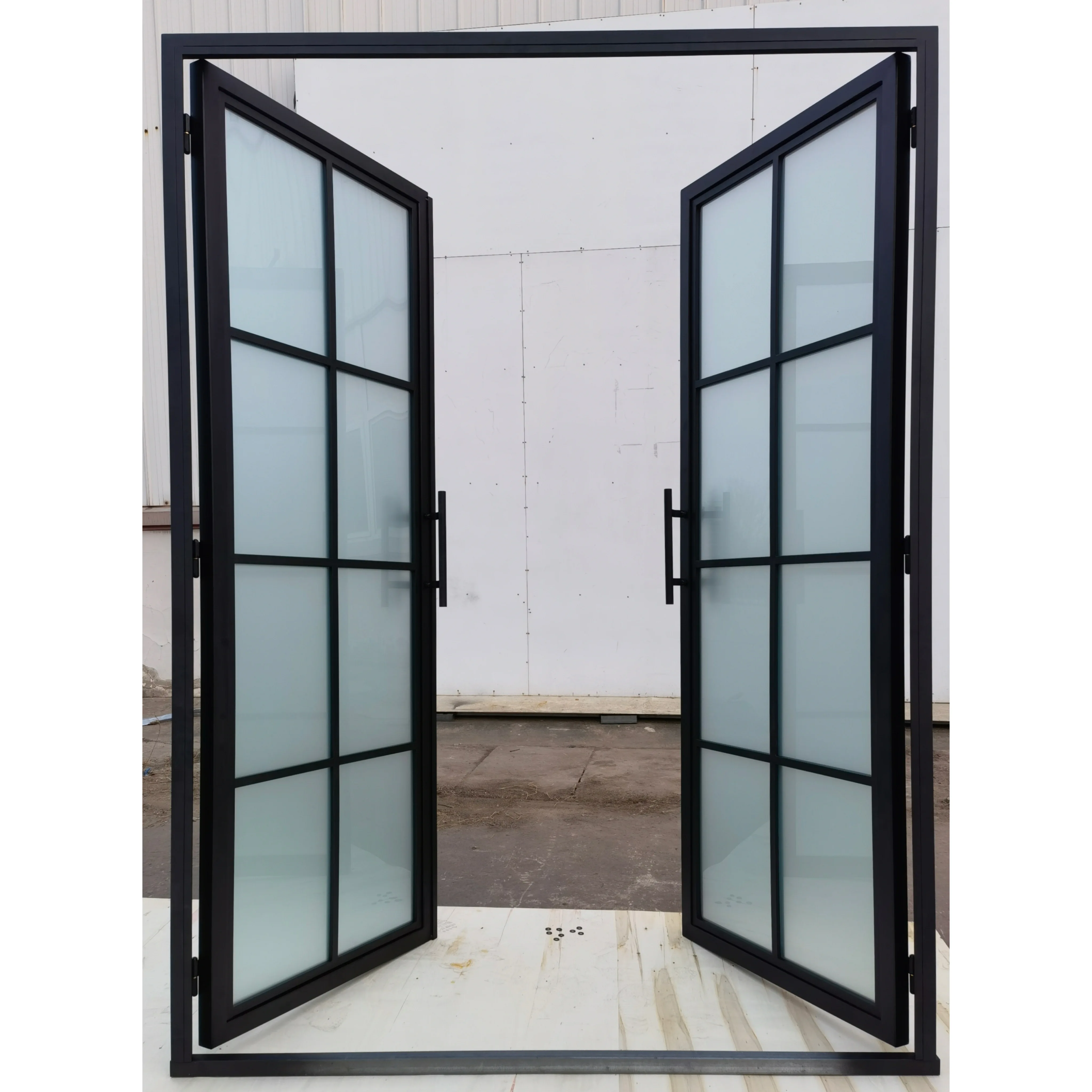Hot Selling Premium Quality exterior metal french doors Black Metal Framed Steel Glass Door