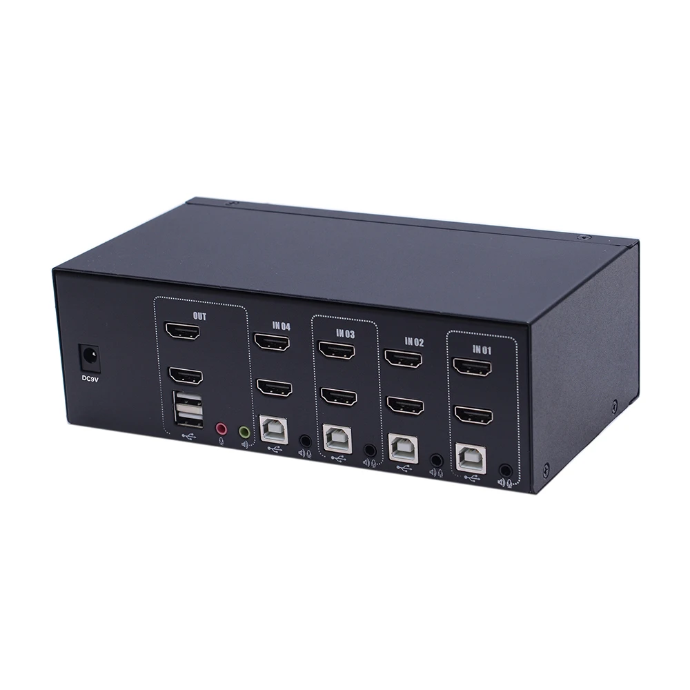 Fully Compliant 4K @30Hz Resolution 4 Ports HDMI Desktop KVM Switch With 4 pcs Cable dual monitor support