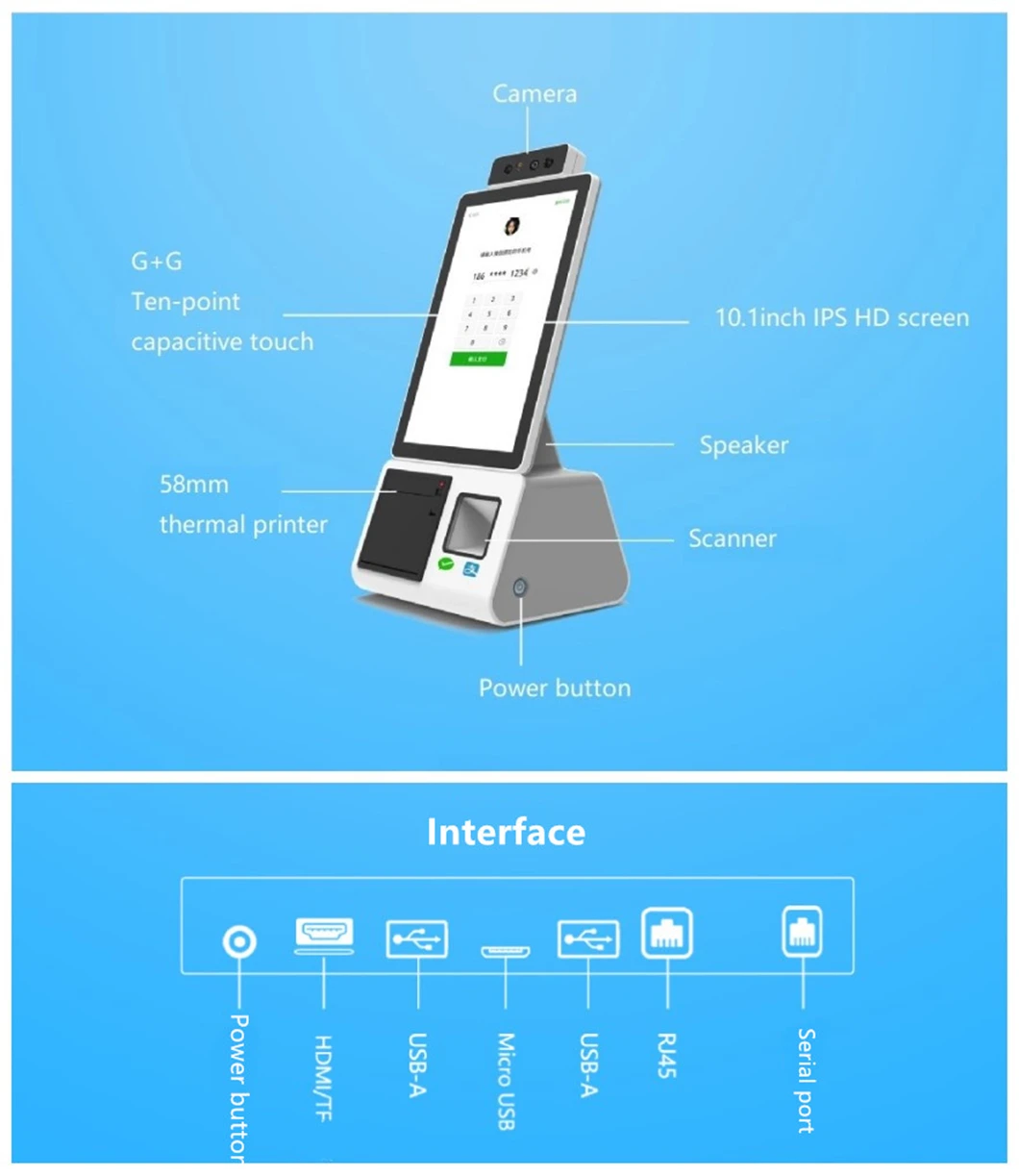 Fast Food 10.1 Inch Self Service Touch Screen Digital Restaurant Self Ordering Payment Kiosk