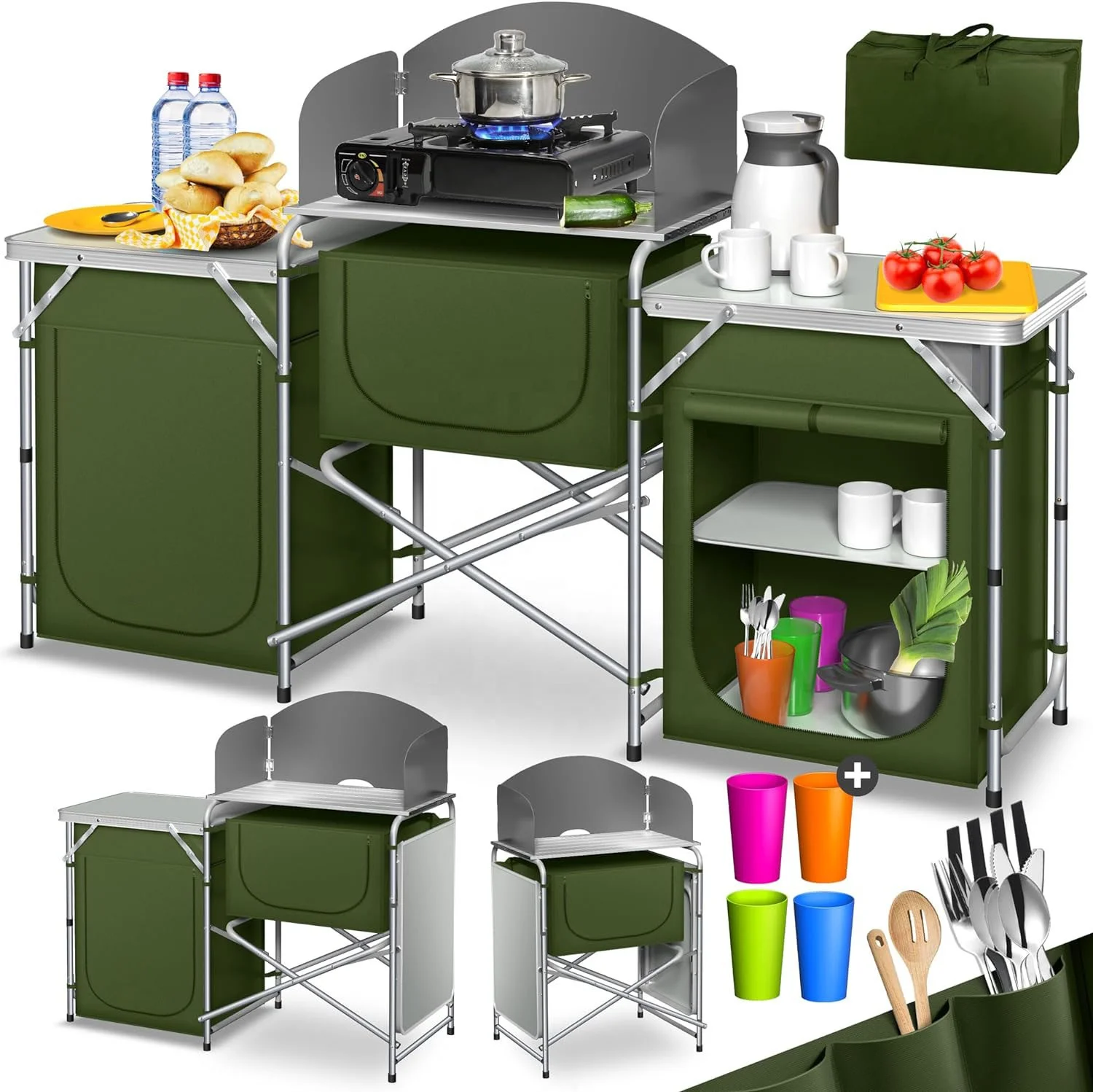 YILU Modern Picnic Kitchen Table Camping Portable Kitchen Set Table With Storage Cabinet Foldable Cook Station