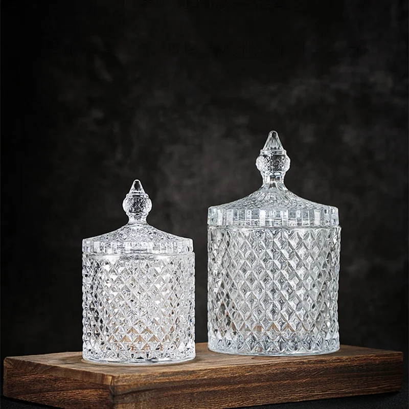 Royal European Dinner Set Carved Spices Storage Box Jar Glass Sugar Bowl  Luxury with Lid