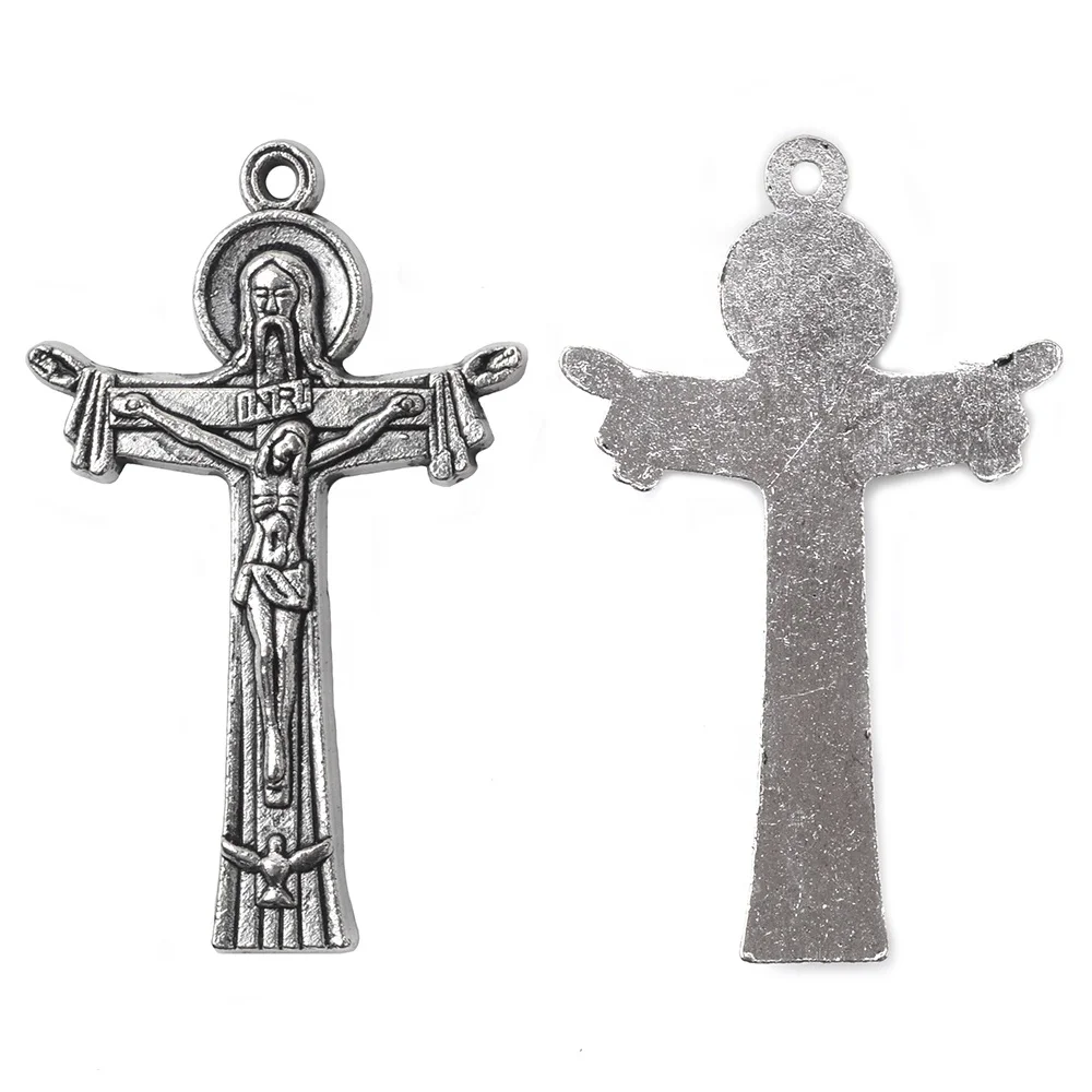 Religious Catholic 40x25mm Rosary Cross Silver Alloy Medal Jesus Crucifix Pendant