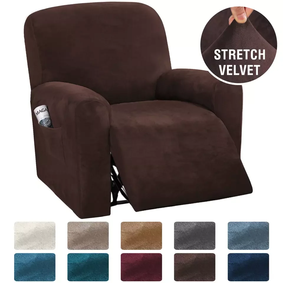 High quality spandex  single  velvet recliner home burgundy sofa cover with stretch recliner sofa cover set