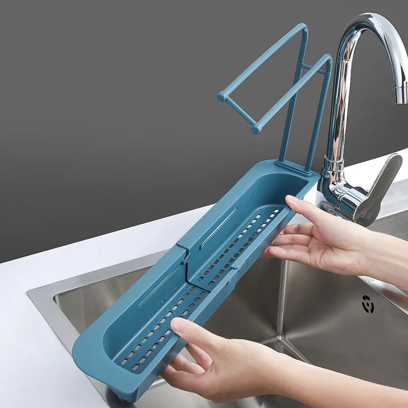 Kitchen Sink Dish Drying Rack Drain Basket Sponge Holder Kitchen Rack Strainer Shelf Adjustable Extendable Storage Basket