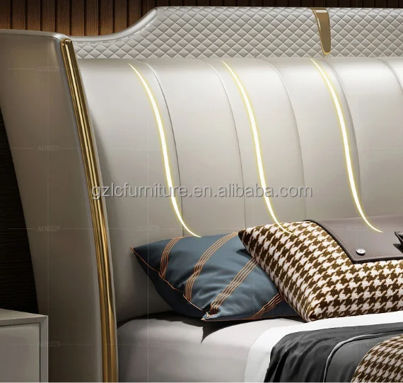 2025 New Italian Light Luxury Leather Bed Modern Simple Double Bed Row Skeleton High Box Storage Master Bedroom king Size Bed