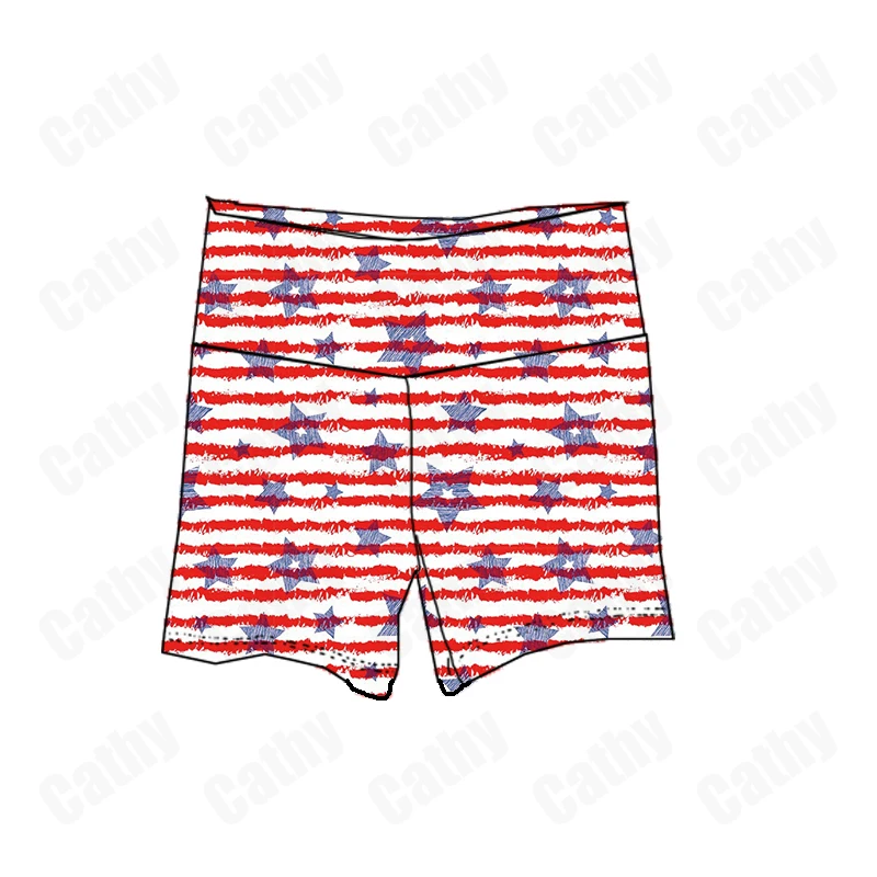 Qingli OEM&ODM patrotic customize cute pattern patchwork 100% Cotton Kids summer Biker Shorts high waist Shorts