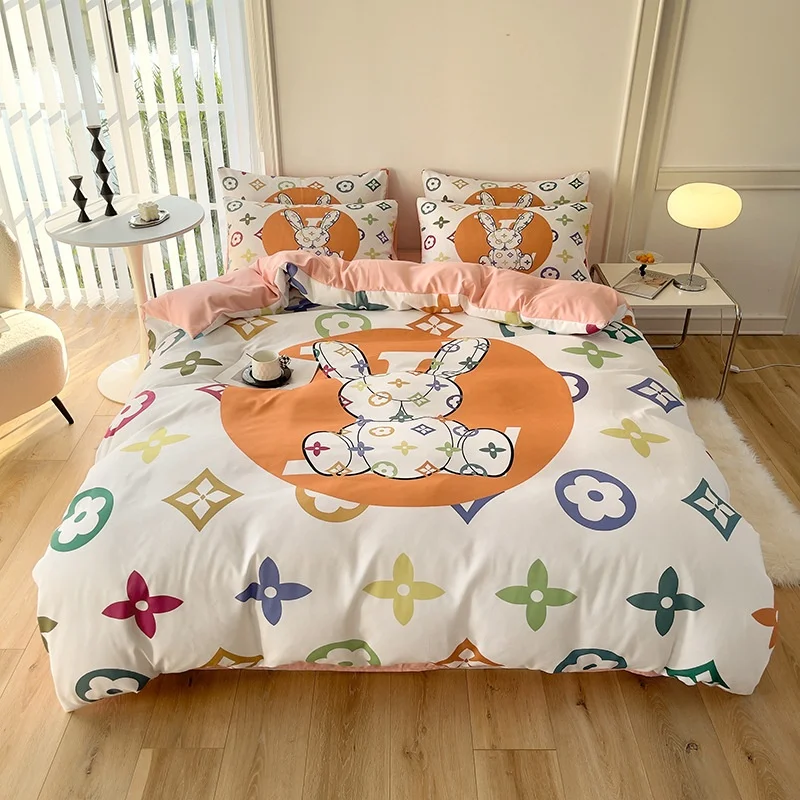 Microfiber Silk 4-In-1 Bedding Set Fashion Design-I Duvet Cover Bed Sheet Bedding Set