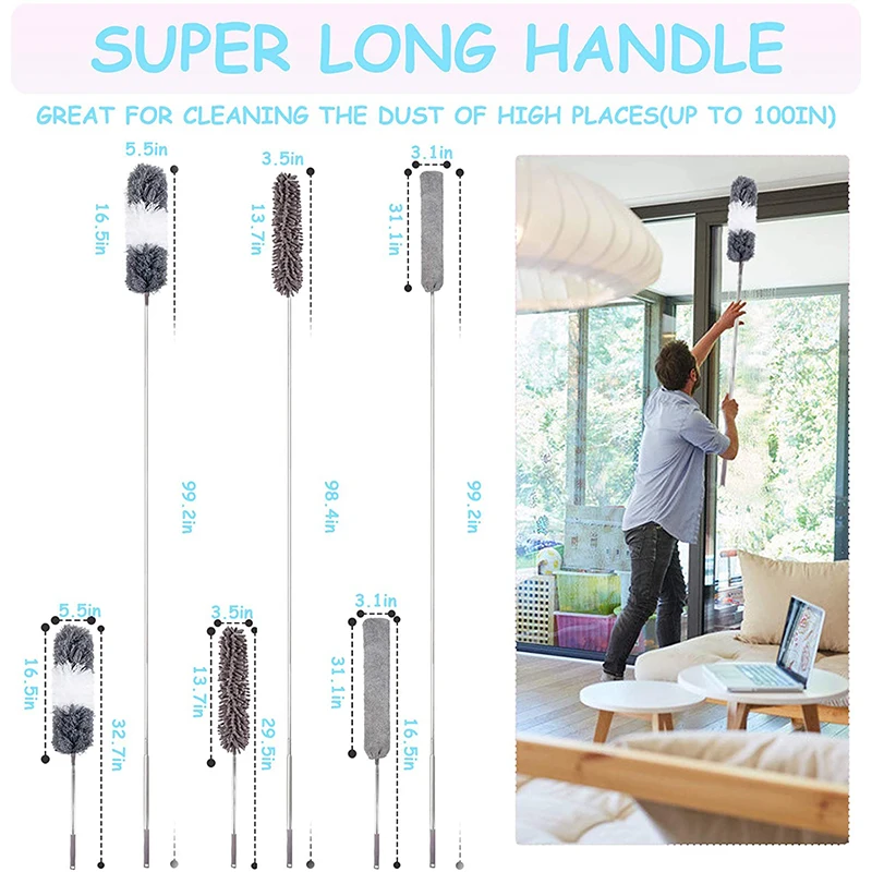 Microfiber Duster Kit for Home Telescopic Cobweb Duster Duster Cleaning Kit Includes Extension Pole and 3 Replacements