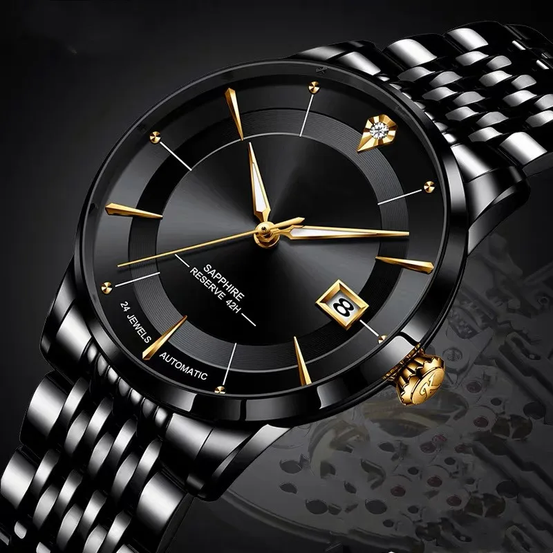 Top Quality Waterproof 904l Stainless Steel Wristwatch No Tick MGMASERATO Automatic Mechanical mens watch in wristwatches luxury