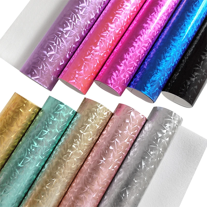 Holographic Broken Glass Pattern Design Faux Leather Sheets Shiny Reflective PU Synthetic Leather Fabric For Decorative Material