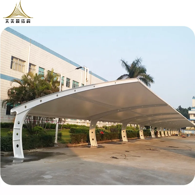 pvdf membrane car parking shades steel cantilever carport building