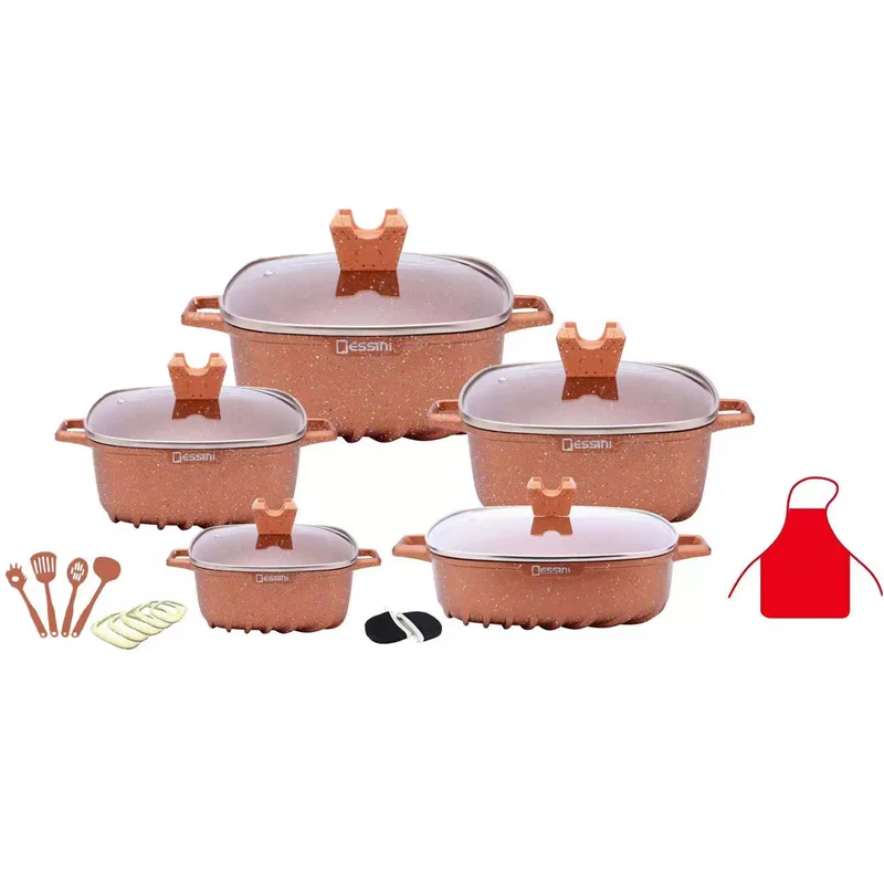 22 pieces special shaped glass lid aluminum non-stick cookware pot set