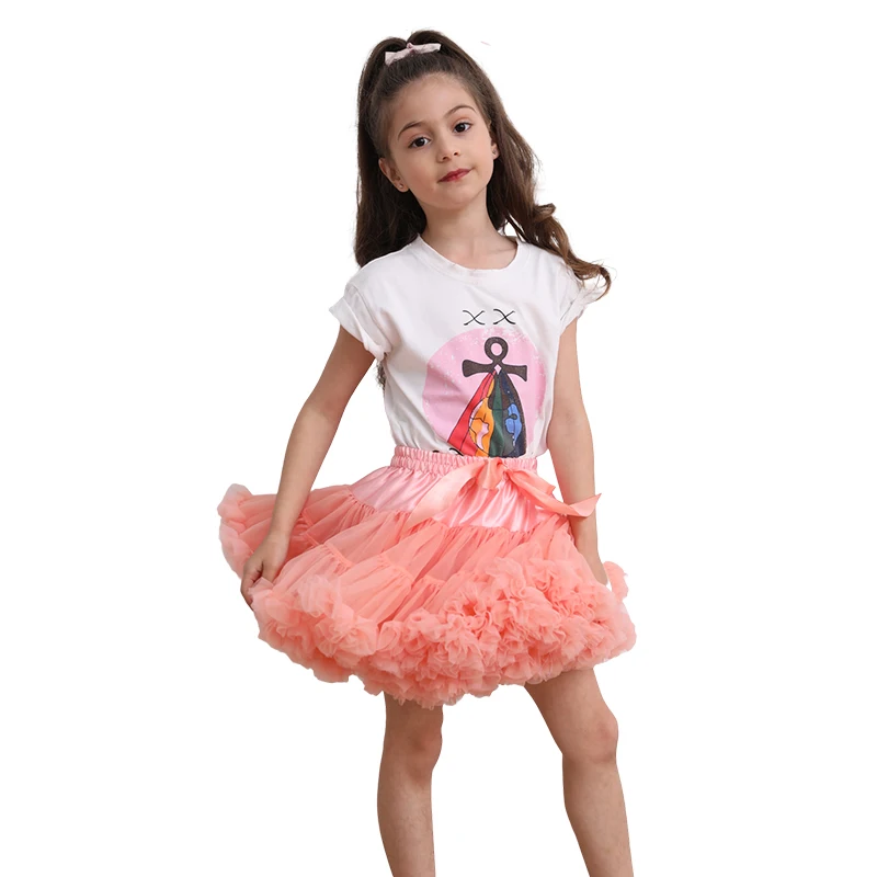 High quality new design fashion ruffle edge tulle girl princess style tutu short skirt with bow