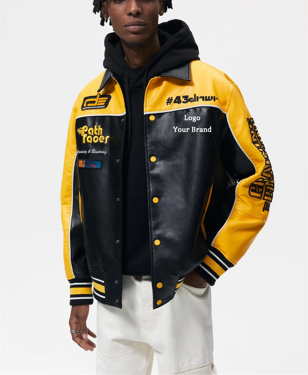 Wholesale Vintage Custom Winter Jackets Turn-Down Collar Ribbed Trim Patches Puff Print Leather Mens Varsity Jacket