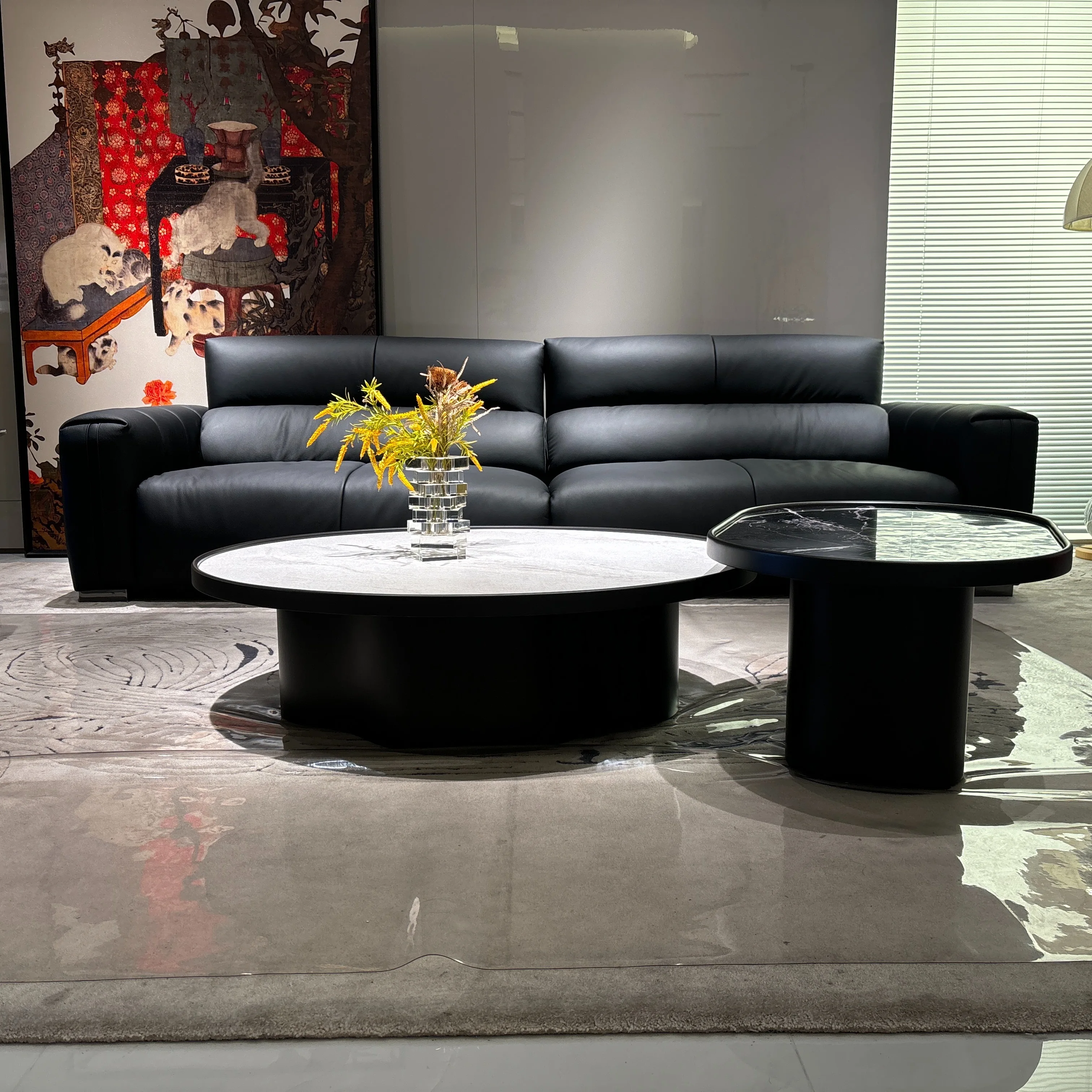 Hot Selling American Luxury 1 2 3 Seater Modern Black Minimalist Leather Sofa Set Home Hotel Comfortable Living Room Furniture