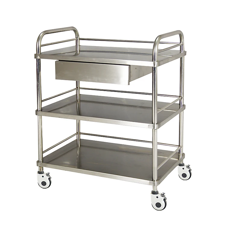 Stainless steel hospital emergency trolley medical trolley with drawer