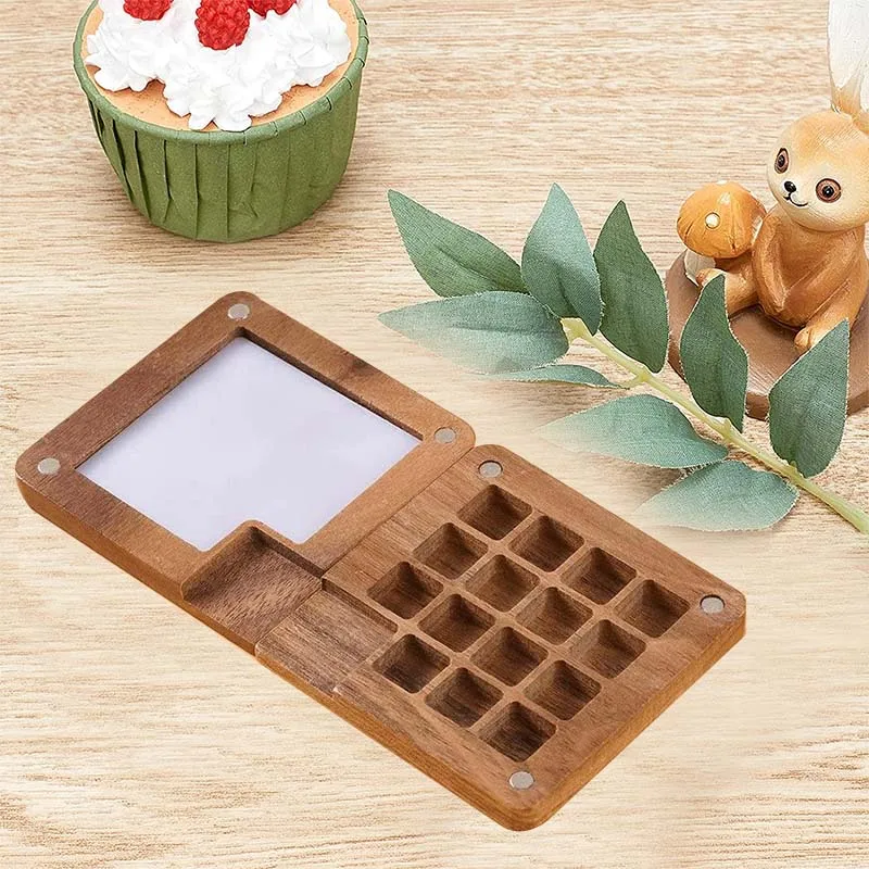 Wooden Mini Travel Paint Palette 15 Grids Magnetic Palette Box for Watercolor Painting Paint Saver with Lid and Mixing Tray