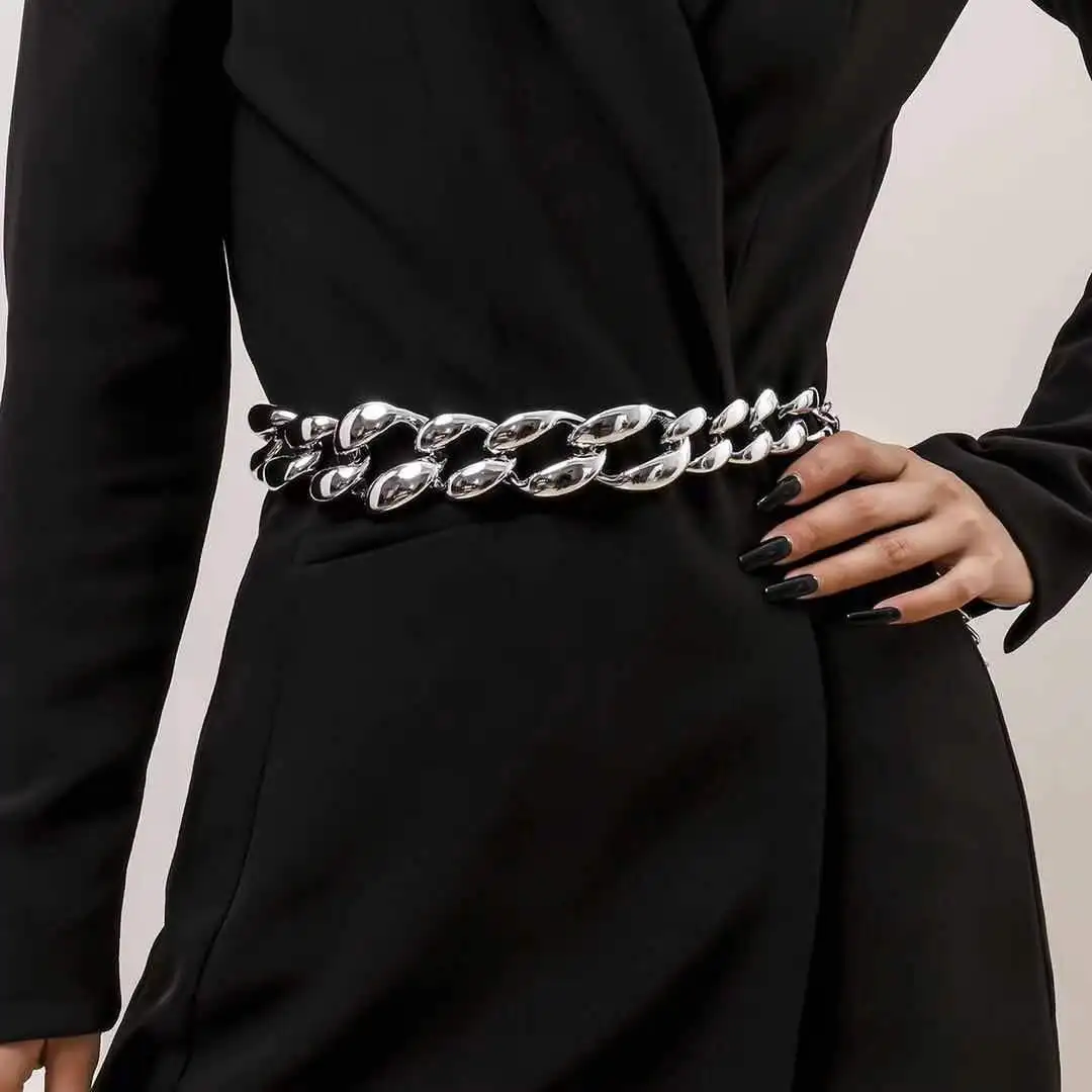 Super newest fashionable European and American punk hip-hop metal thick waist chain belt for women