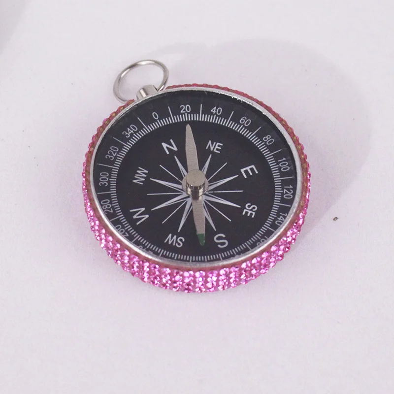 Bling Crystal Diamond Rhinestone Accessories Decoration Hanging Circular key chain portable metal gift pocket handicraft compass