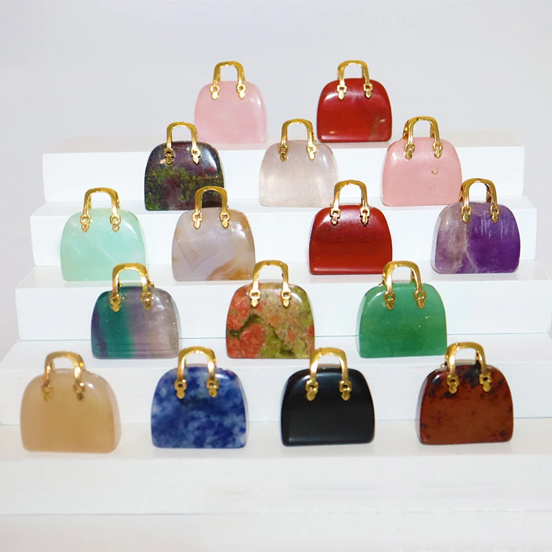 New Arrival Gemstone Crystal Carving Mini Bag Necklace Pocket Shape Healing Stone
