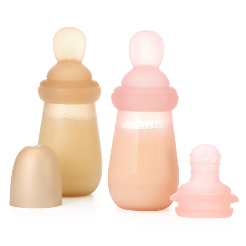New Hands Free Baby Silicone Spoon Feeder Bottle Kids Baby Feeding Bottle for All Silicone