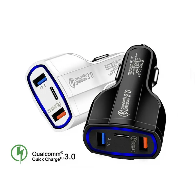 Qualcomm QC3.0 Quick Car Charger Type-c PD 3 Port Car USB Charger 3USB PD Type-C Fast Charging Adapter For Mobile Phone