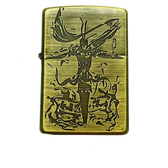 
custom carved logo retro metal lighter case holder electronic windproof gas cigarette lighter case manufacturer lighter 