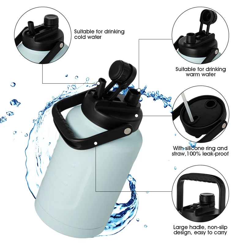 AMZ Popular 128oz Double Layer Stainless Steel Beer Keg Metal Growler Gym Fitness Water Bottle 1 Gallon Jug