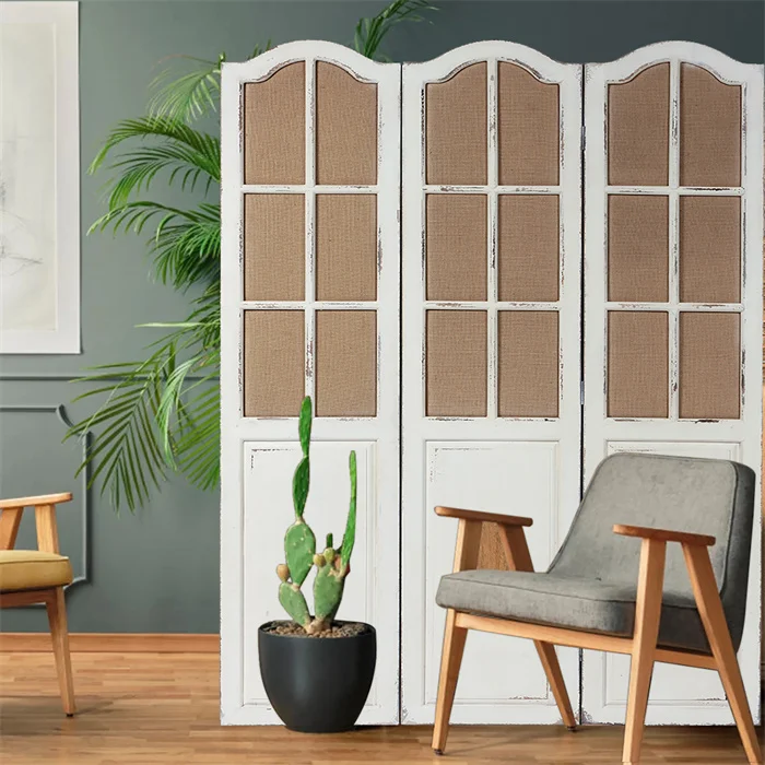 Antique Wooden Decorative Screen Room Divider Movable Partition Wall System Vintage Folding Space Max Quantity