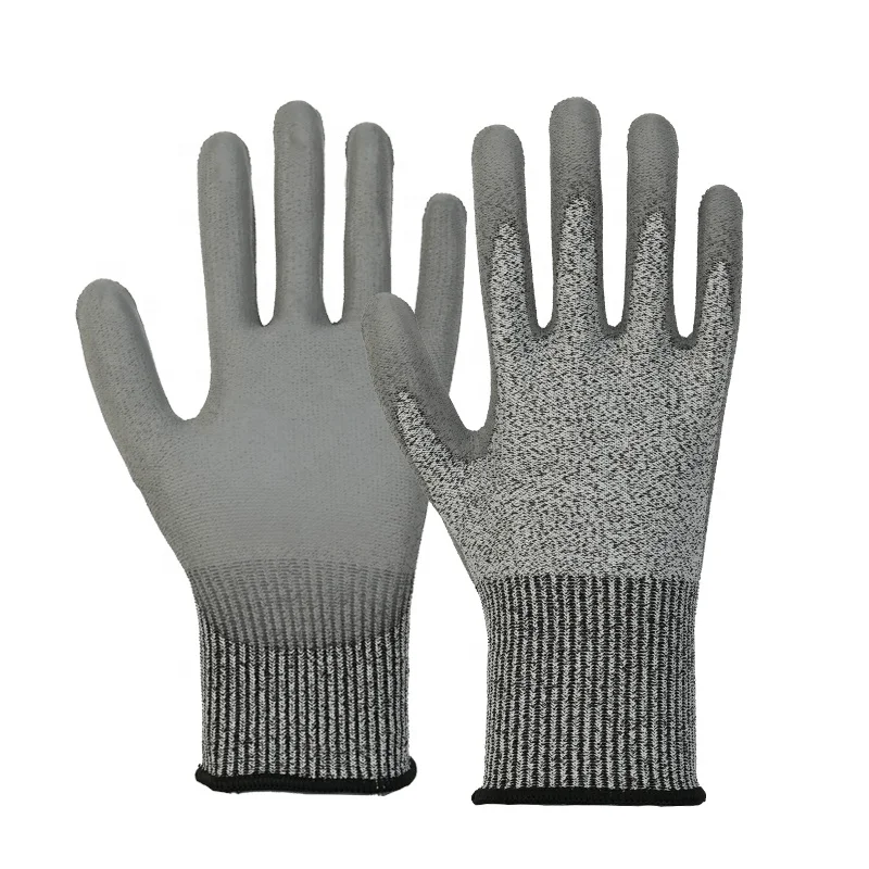 factory price customized logo CE cut resistant level 5 13G hppe liner PU dipped industrial work hand protect glove
