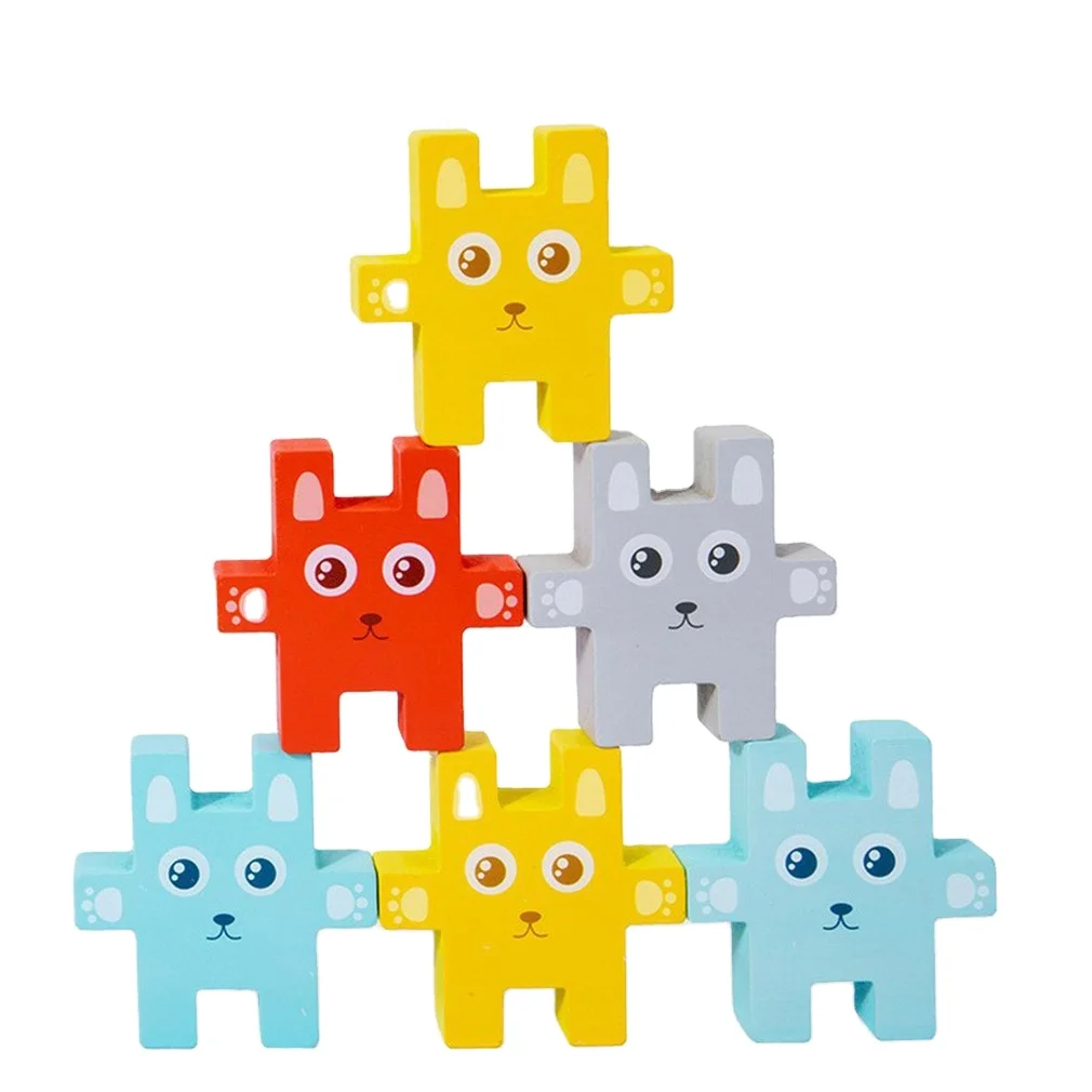 Children Montessori Animal Stacking Blocks Toys Rabbit Balancing Games Educational Wooden Puzzle Toys Digital Calculation